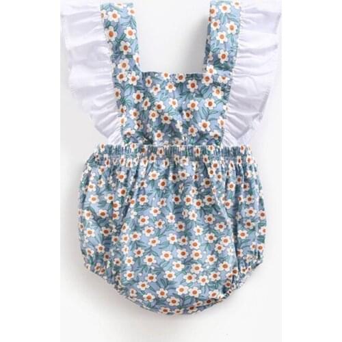 Girls Vintage Floral Fashion Infant Clothes Ruffle Cotton Bowknot Clothes One Pieces Jumpsuit Romper
