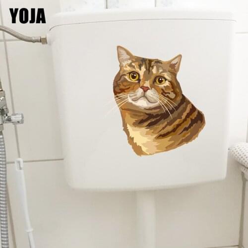 YOJA 21.7×23.3CM Painted Cat Avatar Toilet WC Accessories Cartoom Home Wall Decor Stickers T1-2891