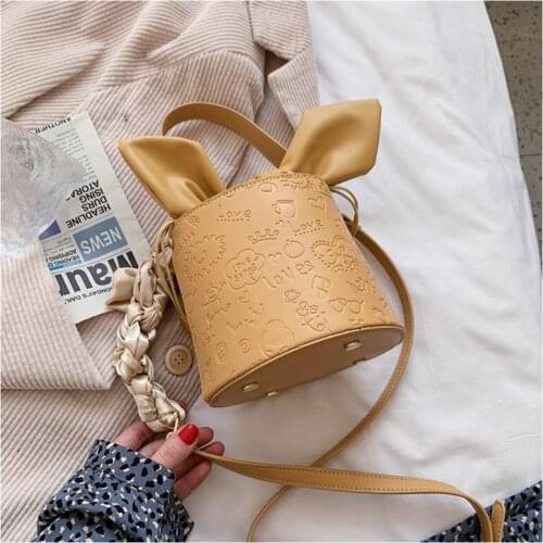 PU Leather Purses and Handbags for Women 2021 Designer Luxury Fashion Girls Female Shopper New Sweet Bow Embossed Bucket Wallets