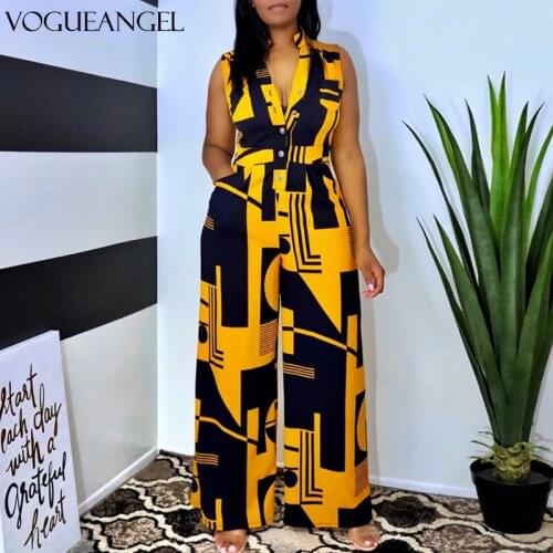 Women Elegant Patchwork Loose Playsuit Ladies Casual Jumpsuit Sleeveless V Neck Print Romper Wide Leg Pants Overalls S-XL