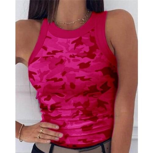 Women Vest Print Top Fashion Women Casual Army Camo Camouflage Tank Sleeveless O-neck Slim Vest T-Shirts Plus Size 2021 Summer