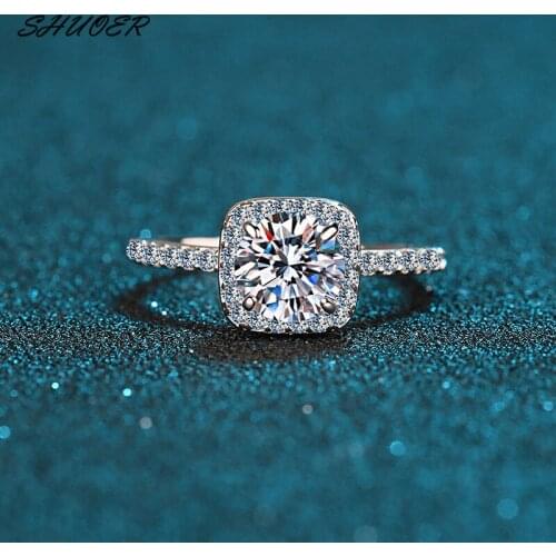 Women Classic 925 Sterling Silver 0.5-2 Carat Brilliant Cut Pass Diamond Tester D Color Moissanite Square Ring Elegant Jewelry