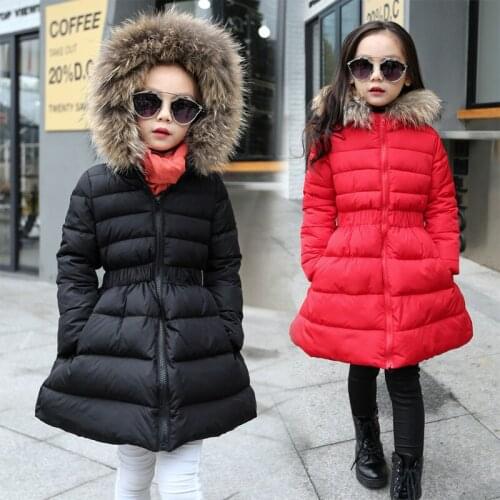 Girl winter coat Fashion hooded Parkas Defined waist Faux Fur collar Kids warm long Parkas Ropa de invierno para ninos Jacket