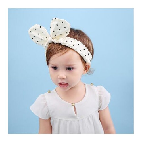 On sale 1pcs New Baby Beige Big Bowknot Elastic Hair Band Bebe Turban Dots Rabbit Ear Headbands Kids Bunny Hair Accessories