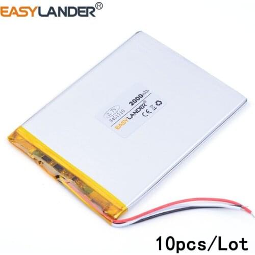 10pcs /Lot 3 wire 2000mAH 3451110 lithium Li ion polymer rechargeable battery for tablet pc MP4 MP5 Speaker E-book tablet pc