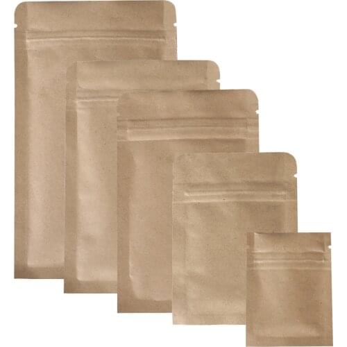 100pcs/lot mini size Zipper top seal Kraft Paper Bag with Aluminum foil coated inner Powder Seasoning Sugar Tea bags