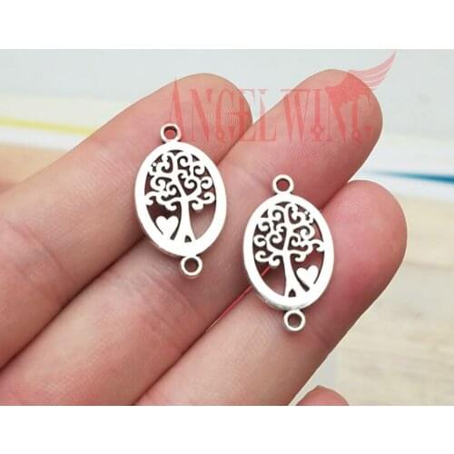 30pcs/lot--23x13mm, tree chams, Antique silver plated Tree With Heart Connector charms,DIY supplies, Jewelry accessories