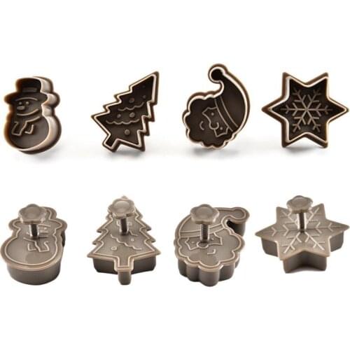 4Pcs/Set Plastic Biscuit Mold DIY Christmas Tree Kitchen Cake Decorating Tools Cookie Cutter Stamp Fondant Embosser Die