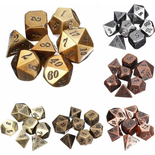 7Pcs/Set Embossed Heavy Metal Polyhedral Dice DnD RPG Kit With Black Cloth Bag Family Entertainment Game Dices Multidimensional