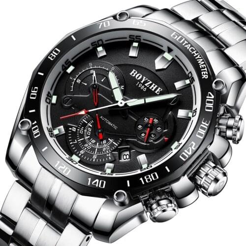 Luxury Brand Mens Automatic Mechanical Watches Fashion Business Watch for Men Steel Band Waterproof Wristwatches Reloj Hombre