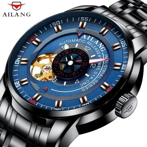 Mens Watches Trendy Sports Waterproof Clock Watch Automatic Mechanical Mens Watch Hollow Luxury Calendar Business AILANG 8601