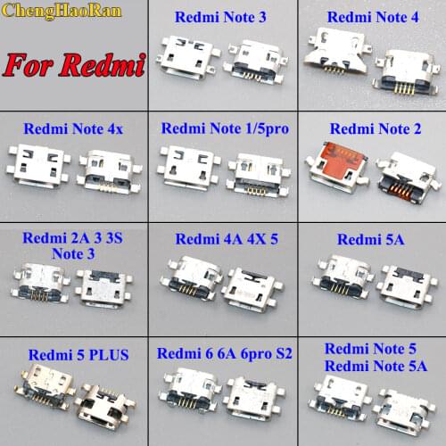 ChengHaoRan 50PCS Micro USB for Xiaomi Redmi NOTE 1 2 3 4 4A 4X 5 6 6A 5A 5pro 5 PLUS S2 2A Connector jack socket charging port