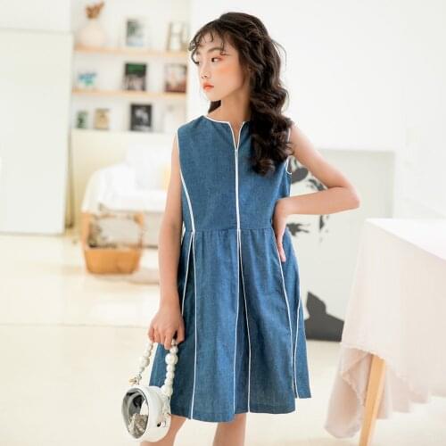 Childrens denim summer girl cotton dress new arrival 2020 jeans big girl dress baby princess childrens clothes
