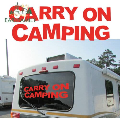 EARLFAMILY 43cm x 15.3cm Carry on Camping Graphic Car Stickers Camper Van RV Trailer Vinyl Car Wrap Decals Big Sticker