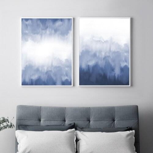 Blue Watercolor Blot Blur Abstract Painting Print Nordic Posters and Prints Modern Wall Art Pictures for Living Room Home Decor