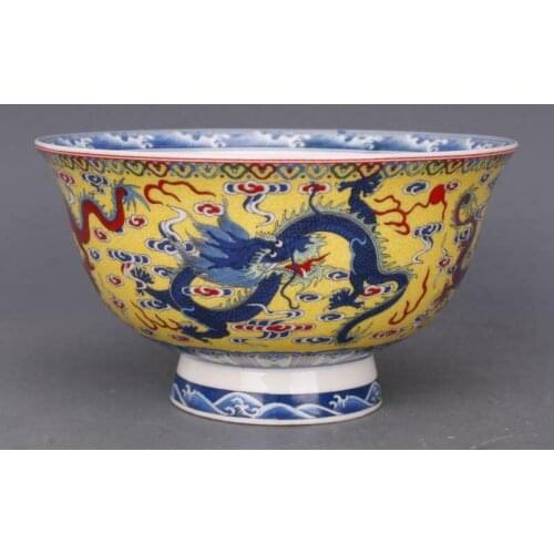 Chinese Famille-rose Porcelain Qing Qianlong Blue & Red Dragon Design Bowl 5"