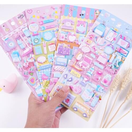 Kawaii Pink Girls Daily 3D Puffy Stickers Scrapbooking Diy Bullet Journal Cute Diary Stationery Sticker Sheet School Supplies
