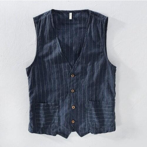Mens Business Casual Slim Vests Fashion Men striped Single Buttons Vests Fit Male Suit For Men Spring Autumn M-3XL