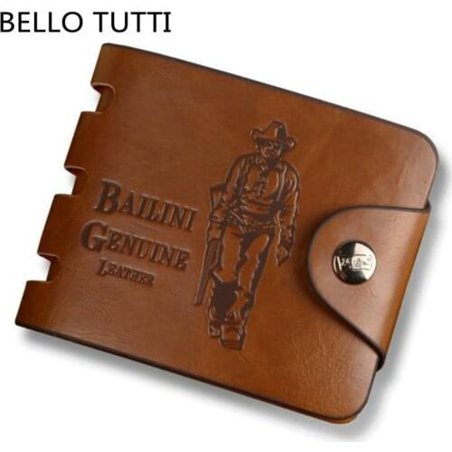 BELLO TUTTI Men Retro Short Key Wallet Handbag Fashion PU Leather Money Clip Change Coin Purse 2021New Card&ID Holder Clutch Bag