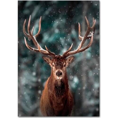 5D Full Drill Poured Glue Diamond Painting Kits Scalloped Edge Animal Forest Deer Embroidery Lake Landscape Mosaic Nordic Decor