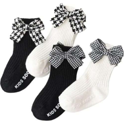 Wallarenear Socks Toddler 0-3 Years Newborn Baby Boys Girls Plus Size Bow Letter Print Casual Non-Slip Underwear