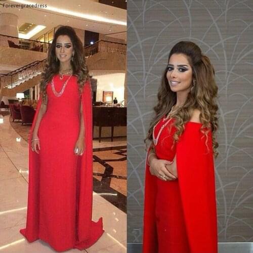 New Arrival Red Evening Dress Elegant Formal Event Gown robe de soire cape vestido de festa longo
