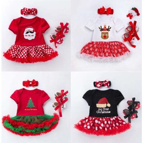 New Years kids tutu dress princess party costume infant clothing sets baby girls christmas tree romper toddlers shoes outfits