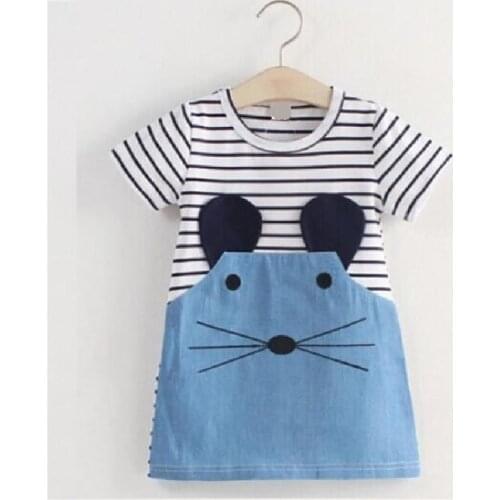 Mouse Girls Clothes Kids Dresses Children Clothing Set Denim Jean Dress Girl One-Piece Dresses Stripe Girls Outerwear 2 3 4 5 6y