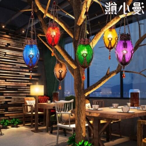 Turkish Bohemia Moroccan Mediterranean Stained Glass Pendant Light Restaurant Bedroom Retro Hanging Light Lamp luminaria