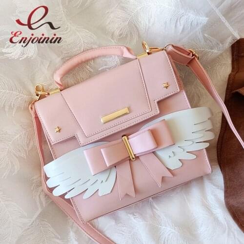 Lolita Wings Bow Girls Shoulder Bag Crossbody Bag for Women Pink Purses and Handbags Kawaii Bat Bag Designer Japanese Style