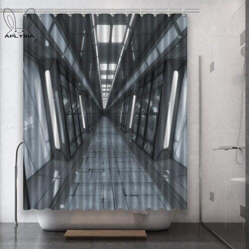 Three-Dimension Space Station Dark Color Sense of Technology A Sense of the Future Polyester Fabric Shower Curtain for Bathroom