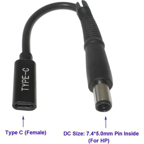 USB-C Female to 7.4x5.0mm DC Tip PD converter cable for HP 65W or blow laptops
