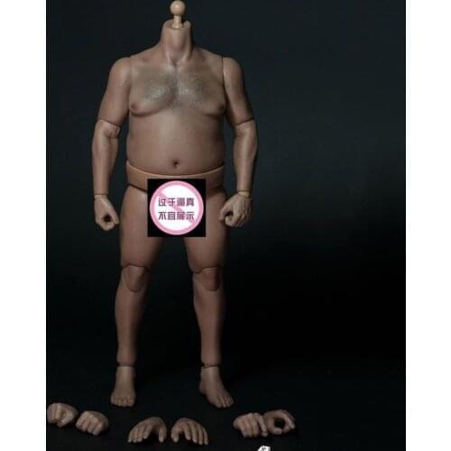 In Stock AT018 1/6 Scale Fat Man Boy Body Figure Military Chest Fat Meat Head Sculpt White Beard for 1:6 Figure Body