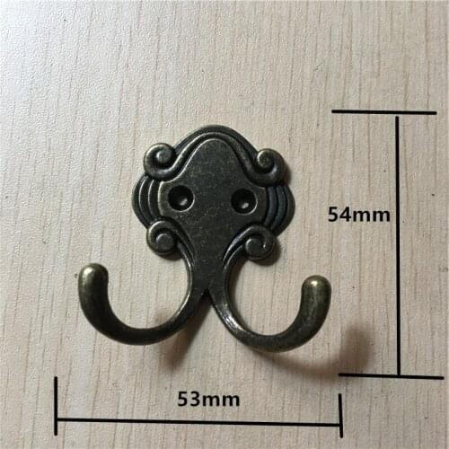 Vintage Alloy Wall Door Bath Double Prong Coat Hook Hanger,Flower Pot Hanger Hooks,Handbag Bag Hooks,Antique Bronze,54*53mm,10Pc