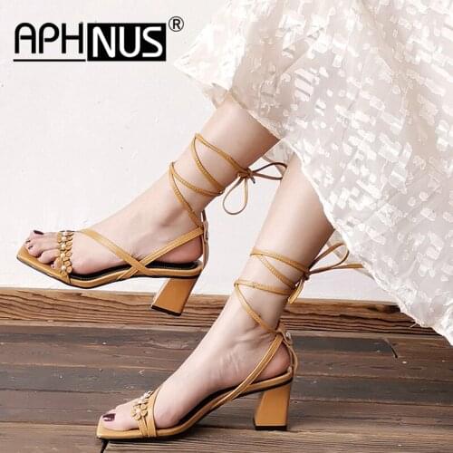 APHNUS Womens Sandals Low Mid Heels Pumps Flowers Beading charm Woman 2020 Shoes For Women New