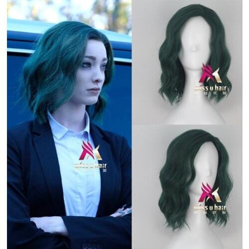 The Gifted Lorna Dane Polaris Cosplay Wig for Women Short Curly Wavy Costume Party Heat Resistant Synthetic Hair Green+wig cap
