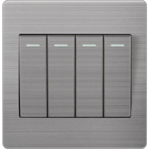 1/2/3/4 Gang 2 Way Wall Switch 10A Push Button Switch Stainless Steel Brushed Panel Light Switch On/Off Wall Switch Interruptor