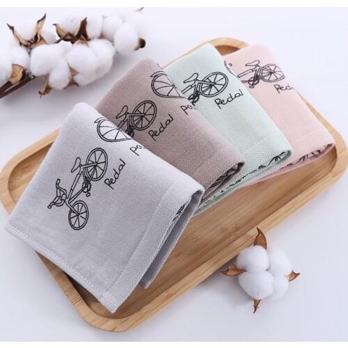 1Pcs Baby Bathing Cloth 100% Cotton Towel Bicycle Pattern Soft Portable Towel 4Colors Breathable Childrens Handkerchief 25*50cm