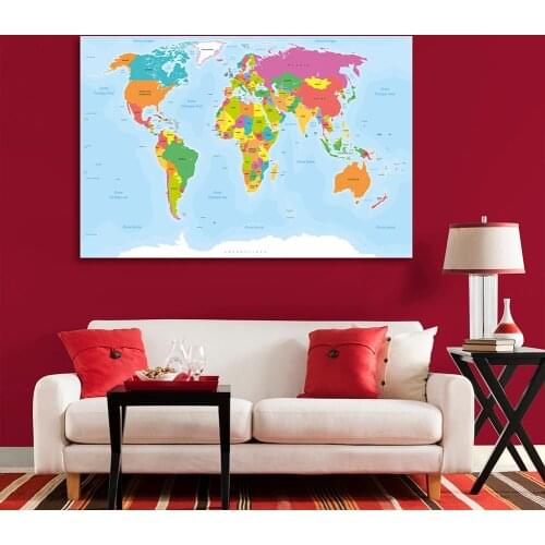 150*100cm The World Political Map In French School Education Supplies Canvas World Map Home Decorative Posters and Prints
