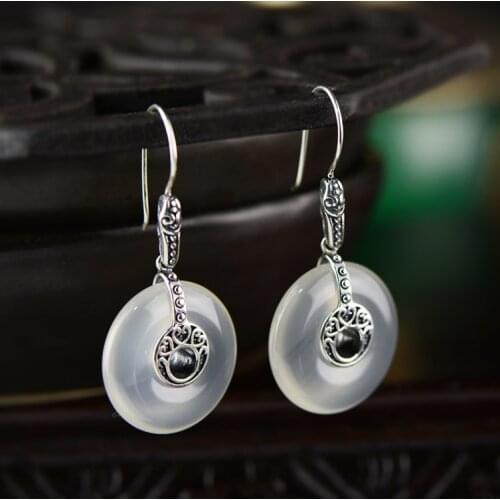 2018 Earings Fashion Jewelry Natural Jade Pith Safety Button Earrings, Folk Wind, Womens Antique Thai Valentines Day Gifts