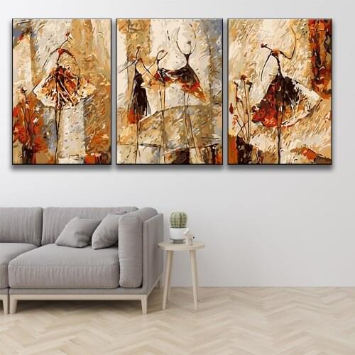 DIY Painting By Numbers Ballet Dancer Acrylic Paint On Canvas Hand Painted Oil Painting Home Decor Wall Arts 3PCS Unique Gifts