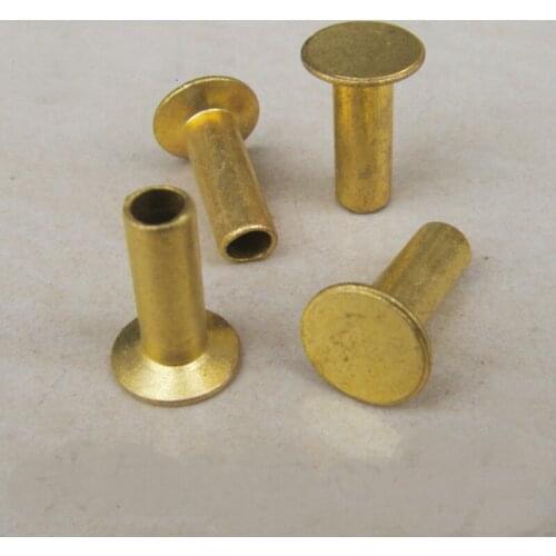 6Pcs M8 Brass Rivet Flat Head Semi-Hollow Rivets Auto Accessories Brassiness Countersunk Cap Nail 20-26mm Length 8mm Diameter