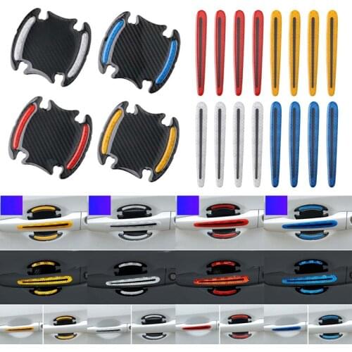 8Pcs Car Door handle Sticker Decal Warning Reflective Tpe Auto Reflective Strips Driving Safety Mark Styling Car Accessories