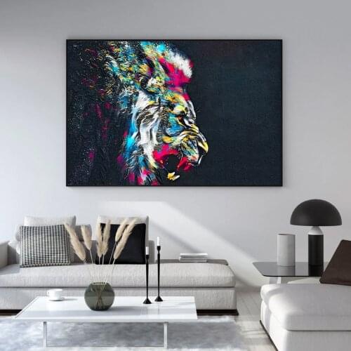 Abstract Powerful Colorful Lion Roaring Poster Canvas Painting Print Wall Art Pictures for Living Room Home Interior Decorative