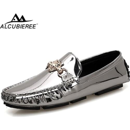 ALCUBIEREE Fashion Men Slip on Loafers Casual Patent Leather Driving Shoes Male Comfort Moccasins Dresses Shoes Big Size 47