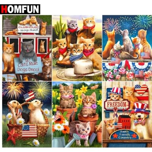 HOMFUN "Cat animal car" Diamond Painting 5D Full Square/Round Drill Home Decor DIY Diamond Embroidery Cross Stitch