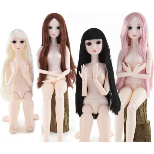 BJD 1/3 60cm 20 Joints Black Long Hair Female Doll Heads Accessories Dress Up Nude Body Fashion Dolls for Girls Gift DIY Toys