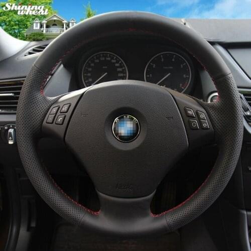 Shining wheat Black Genuine Leather Car Steering Wheel Cover for BMW E90 320 318i 320i 325i 330i 320d X1