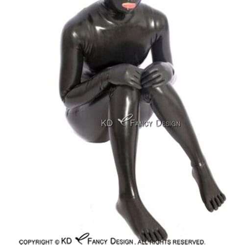 Black Sexy Full Latex Catsuit With Feet Five Toes Socks Gloves Back Zip Rubber Body suit Bodysuit Overall Zentai LTY-0139