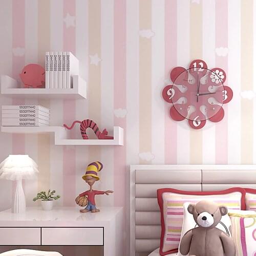 Childrens Room Non-woven Wallpaper 3D Blue Pink Vertical Stripe Wall Paper Rolls Boy And Girl Bedroom Cartoon Papel De Parede